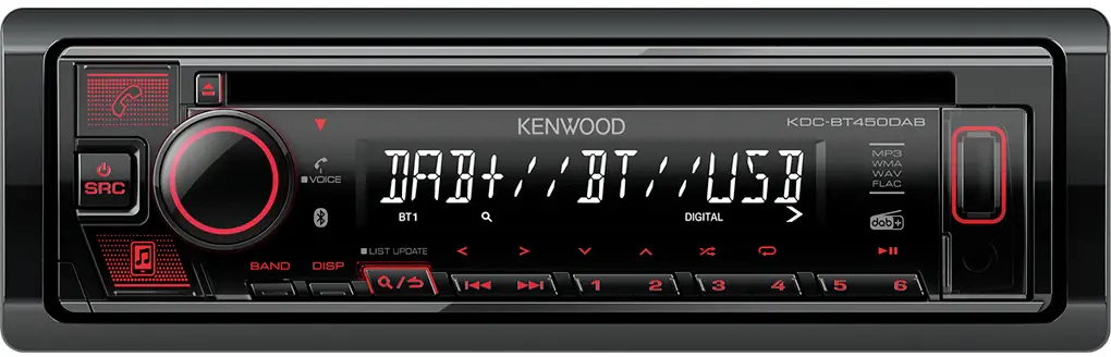 Автомобільна радіостанція Kenwood KDCBT450DAB з пультом дистанційного керування на кермі