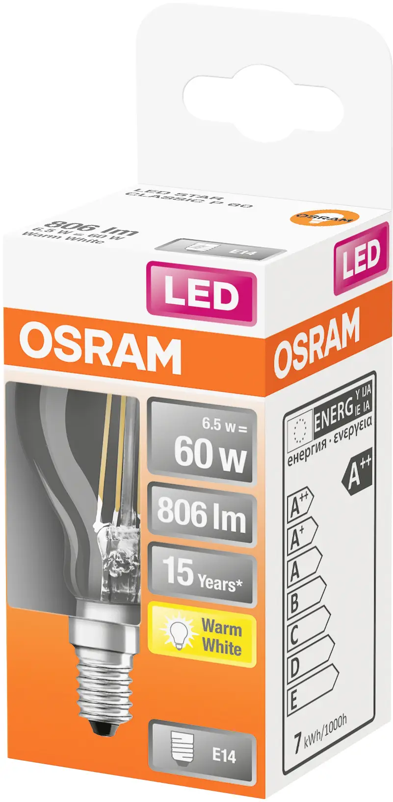 Светодиодная лампа OSRAM HOMELIGHTING 4058075447936 E14 5,9 Вт = 60 Вт теплый белый 1 шт.