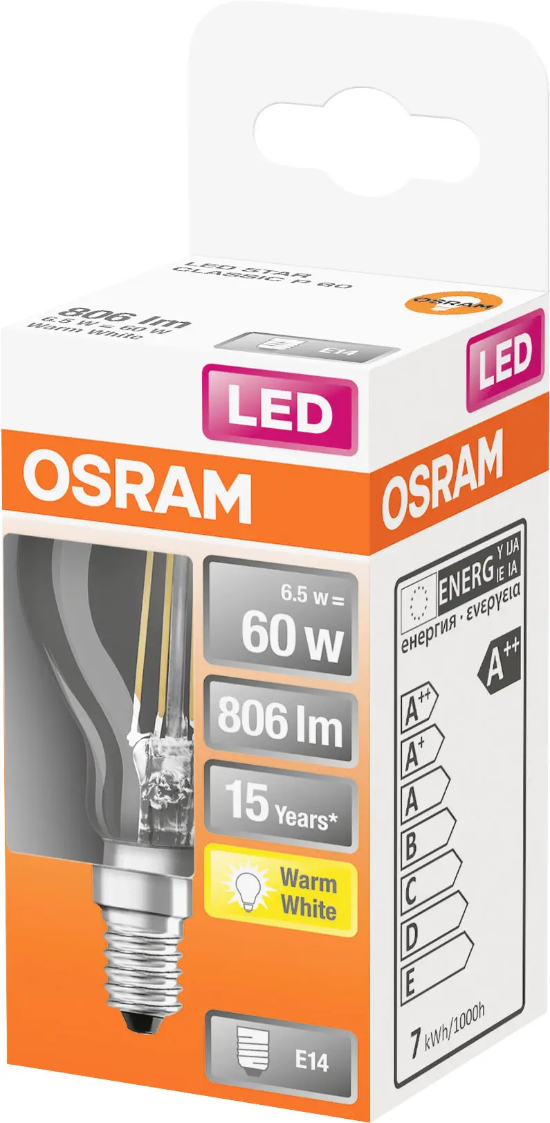 Светодиодная лампа OSRAM HOMELIGHTING 4058075447936 E14 5,9 Вт = 60 Вт теплый белый 1 шт.