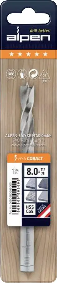 Спиральная дрель по дереву Alpen 0063301100100, 1 шт.