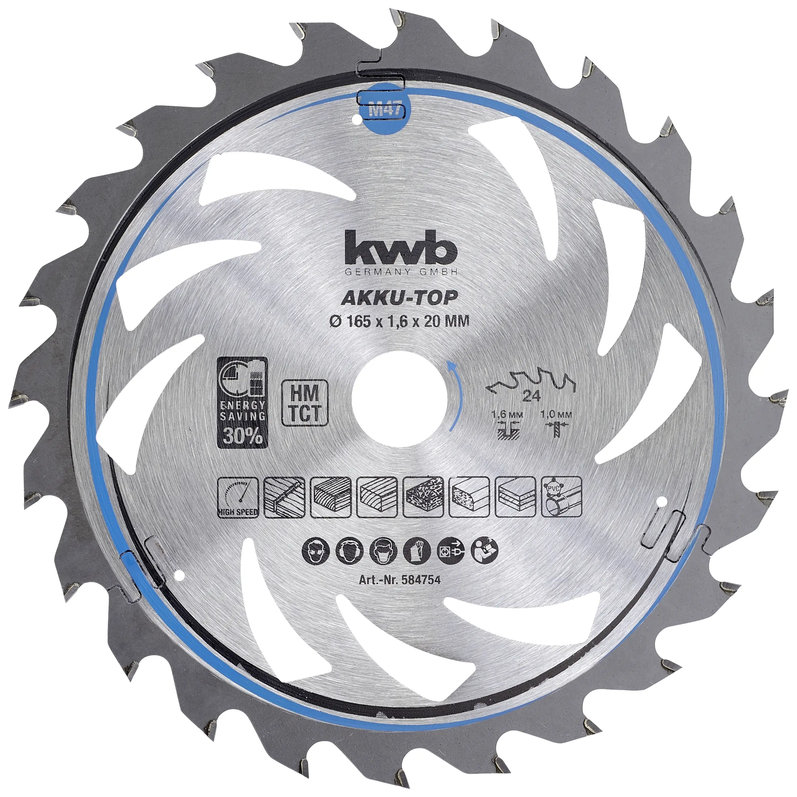 Твердосплавний відрізний диск kwb 165 x 20 x 1 мм 1 шт.