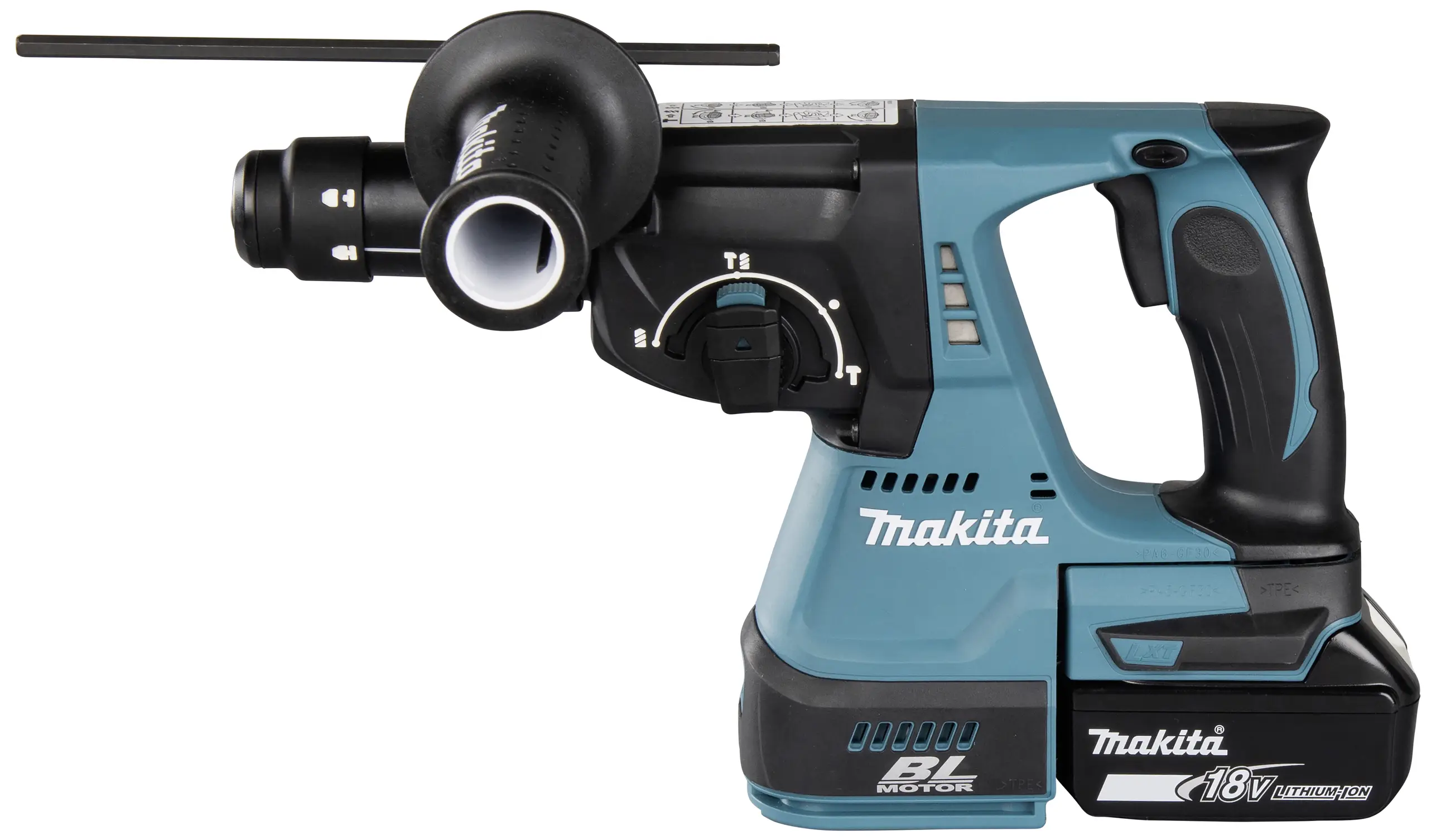 Многофункциональный перфоратор Makita DHR243RTJW SDS-Plus, беспроводной, литий-ионный аккумулятор 18 В 5 Ач, включая зарядное устр