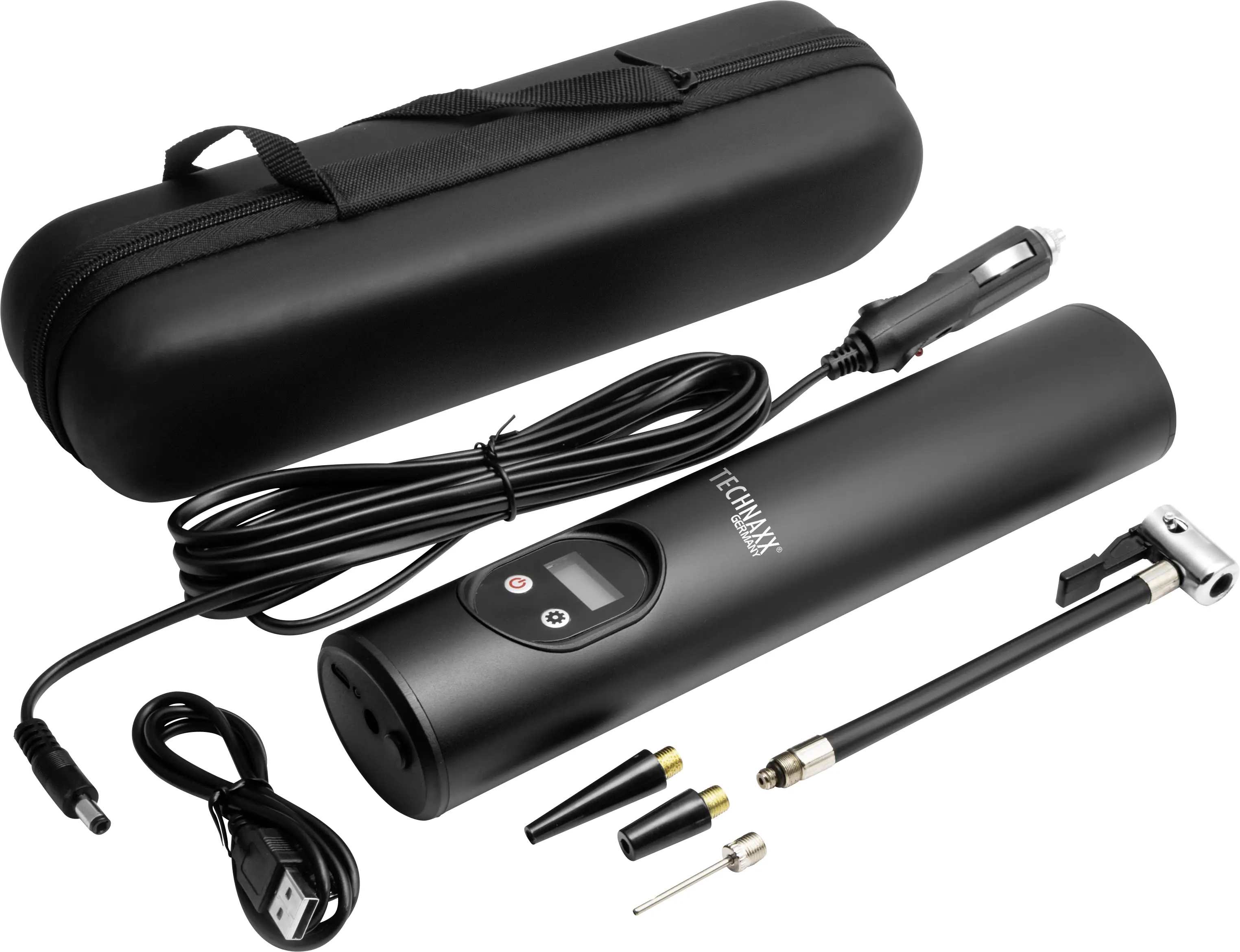 Компрессор Technaxx 4906 TX-157 8 бар с сумкой для переноски, цифровым дисплеем, в комплекте 1 аккумулятор, рабочая лампа, автомат