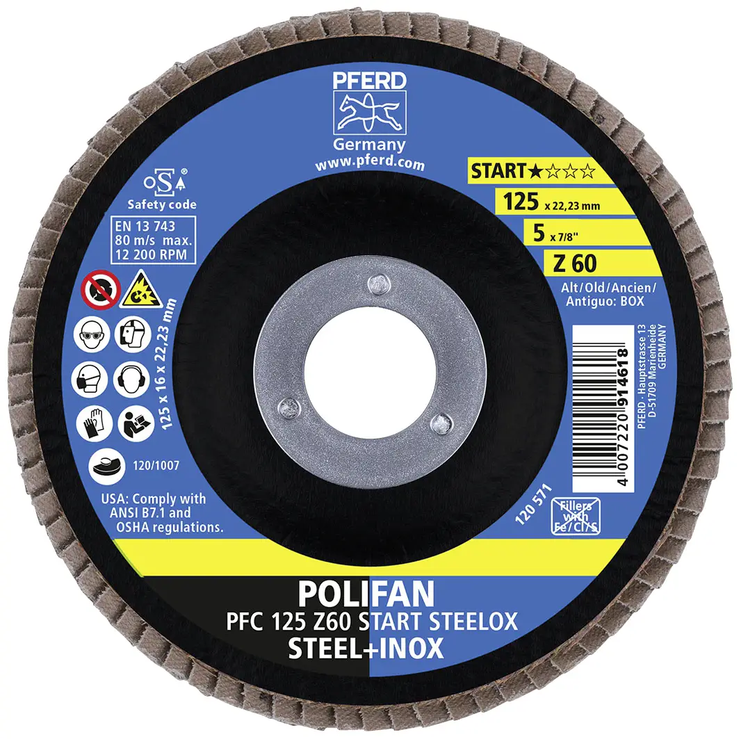PFERD TOOLS 69300935 PFC 125 Z 60 START STEELOX Лепестковый диск Диаметр 125 мм Диаметр отверстия 22,23 мм Зернистость 60 10 шт.