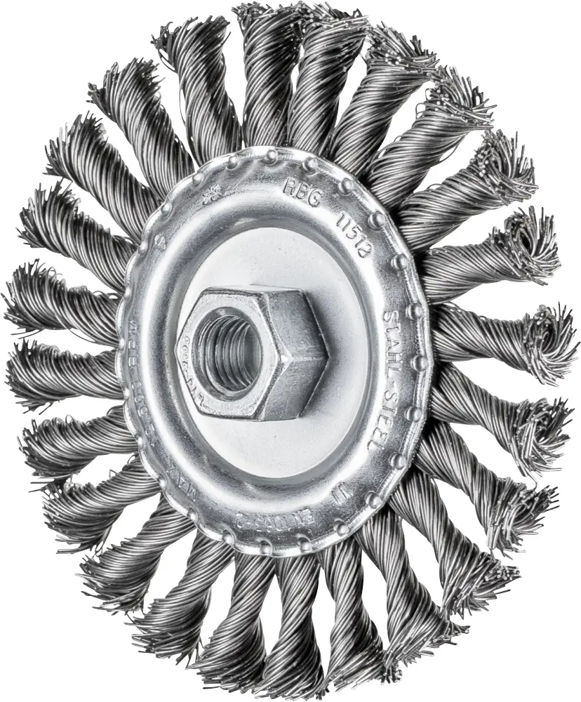 Круглая щетка PFERD TOOLS, узловатая, RBG, Ø 115 x 12 мм, стальная проволока, M14, Ø 0.50, для угловых шлифовальных машин, POS RBG