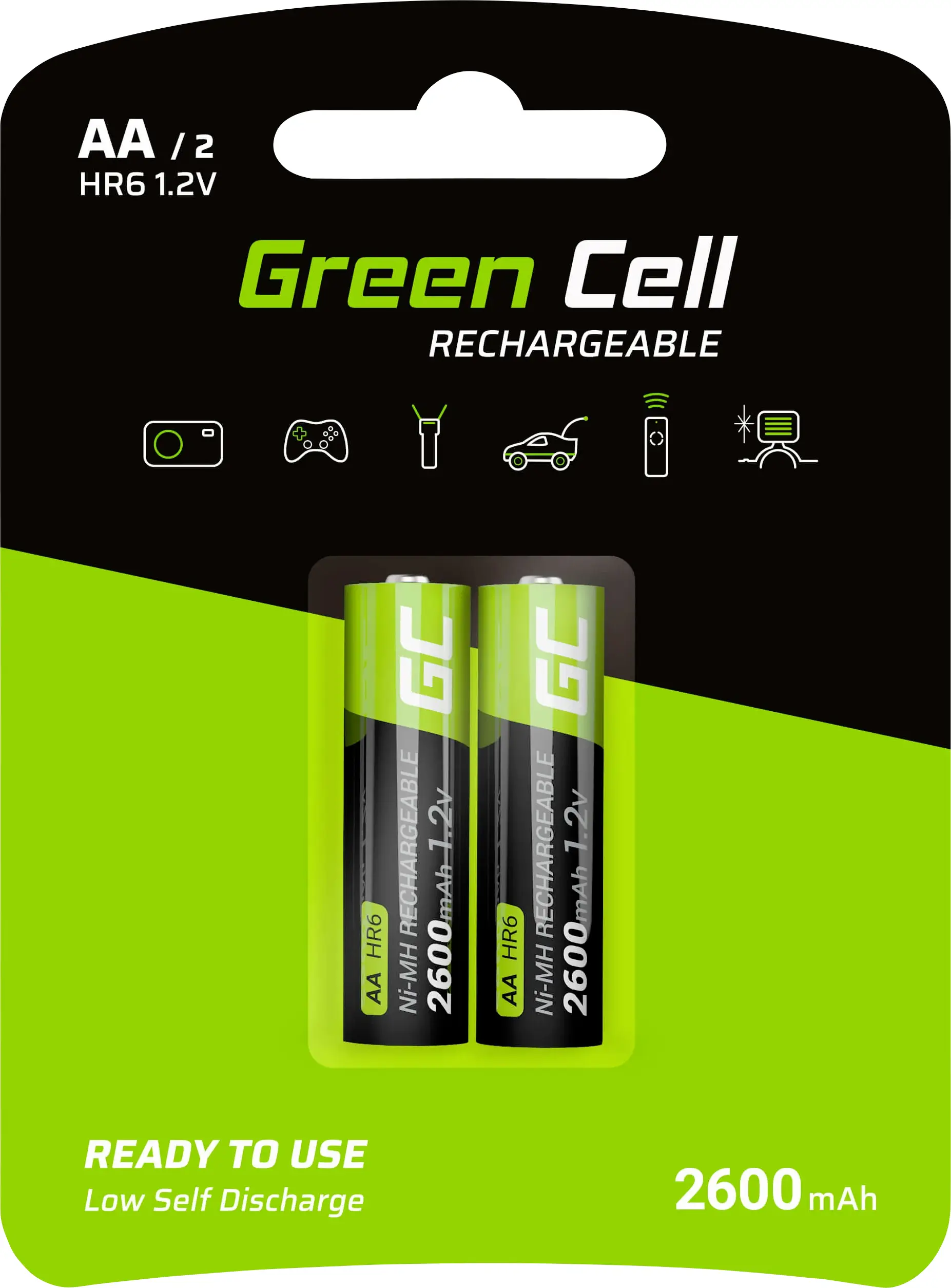 Акумулятор AA/R06 Green Cell HR6 GR05, NiMH, 2600 мАг, 1,2 В, 2 шт.