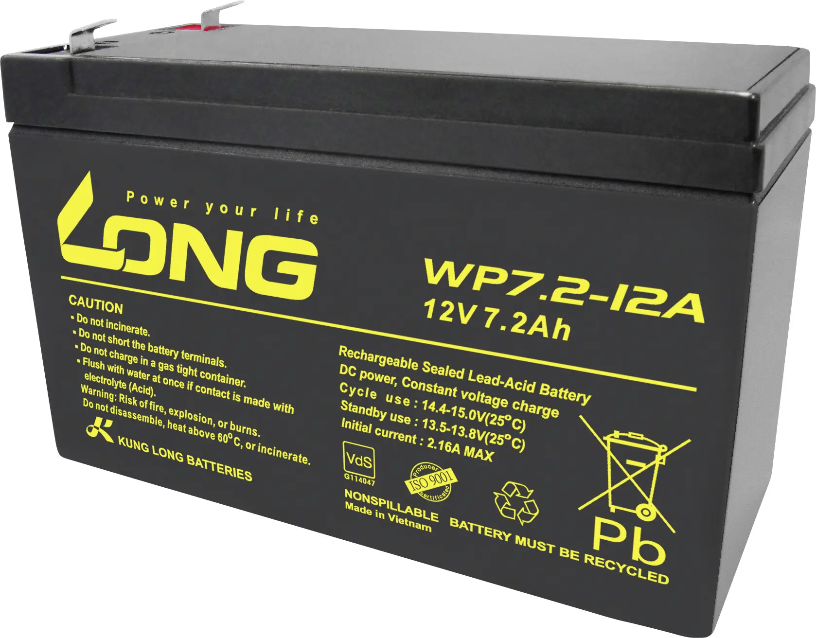 Довгий свинцево-кислотний акумулятор WP7.2-12A/F1 WP7.2-12A/F1, AGM, 12 В, 7,2 Аг