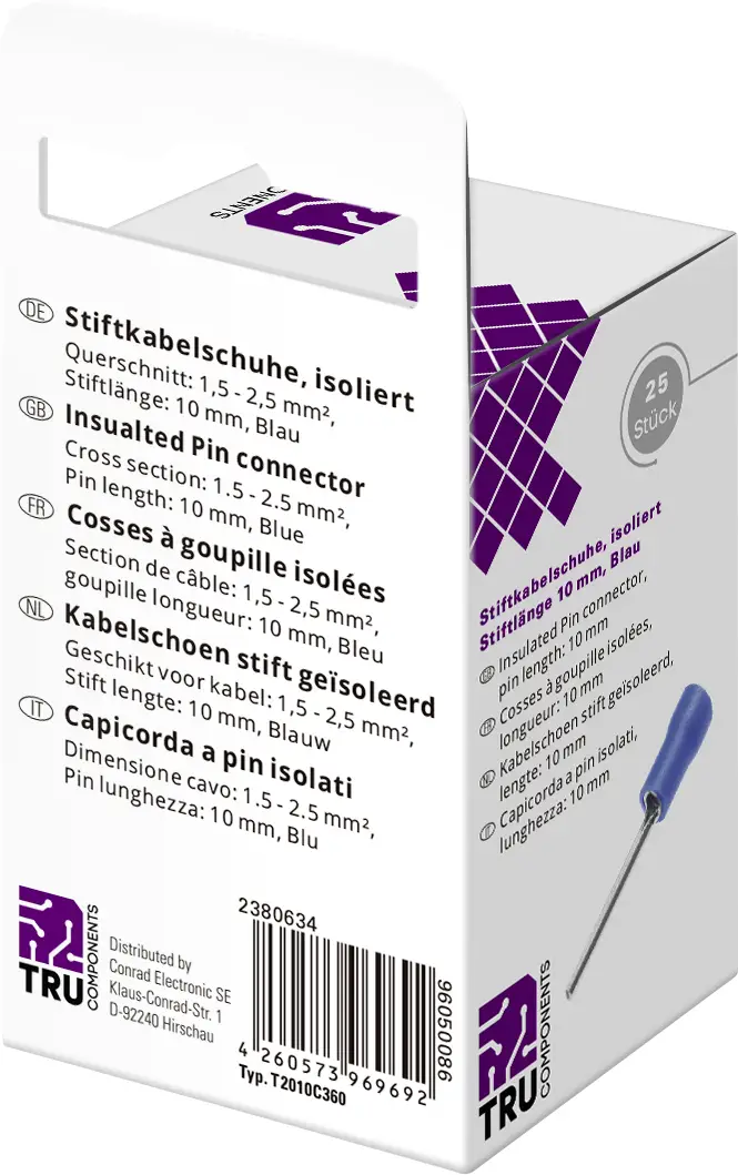 TRU COMPONENTS T2010C360 Разъем штыревой 25 шт.