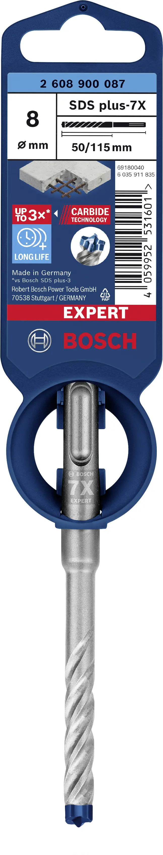 Набор для ударной дрели Bosch EXPERT SDS plus-7X, артикул 2608900087, диаметр 8 мм, 1 шт.