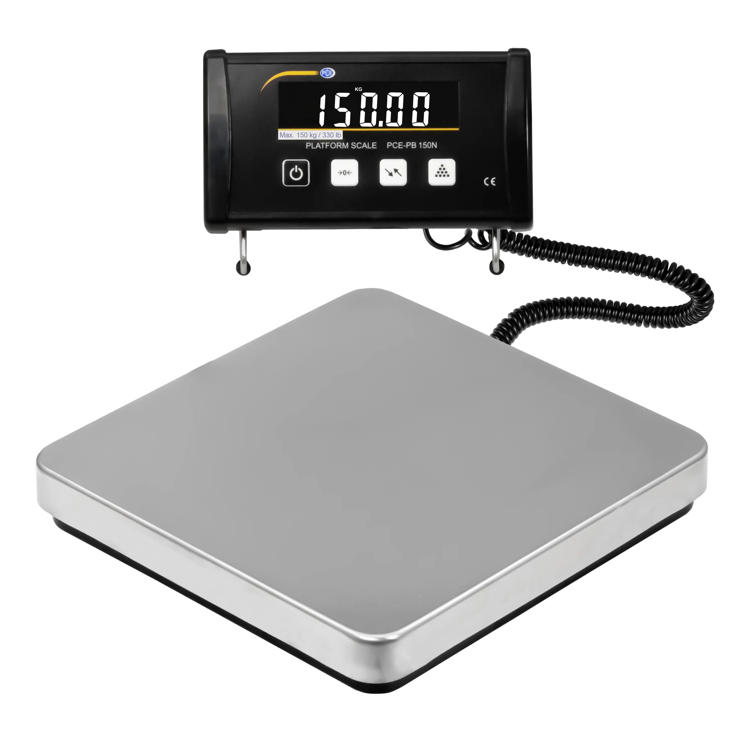 Платформенные весы PCE Instruments PCE-PB 150N. Диапазон измерения: макс. 200 кг. Шаг шкалы: 50 г. Питание: от батареи, от сети, U