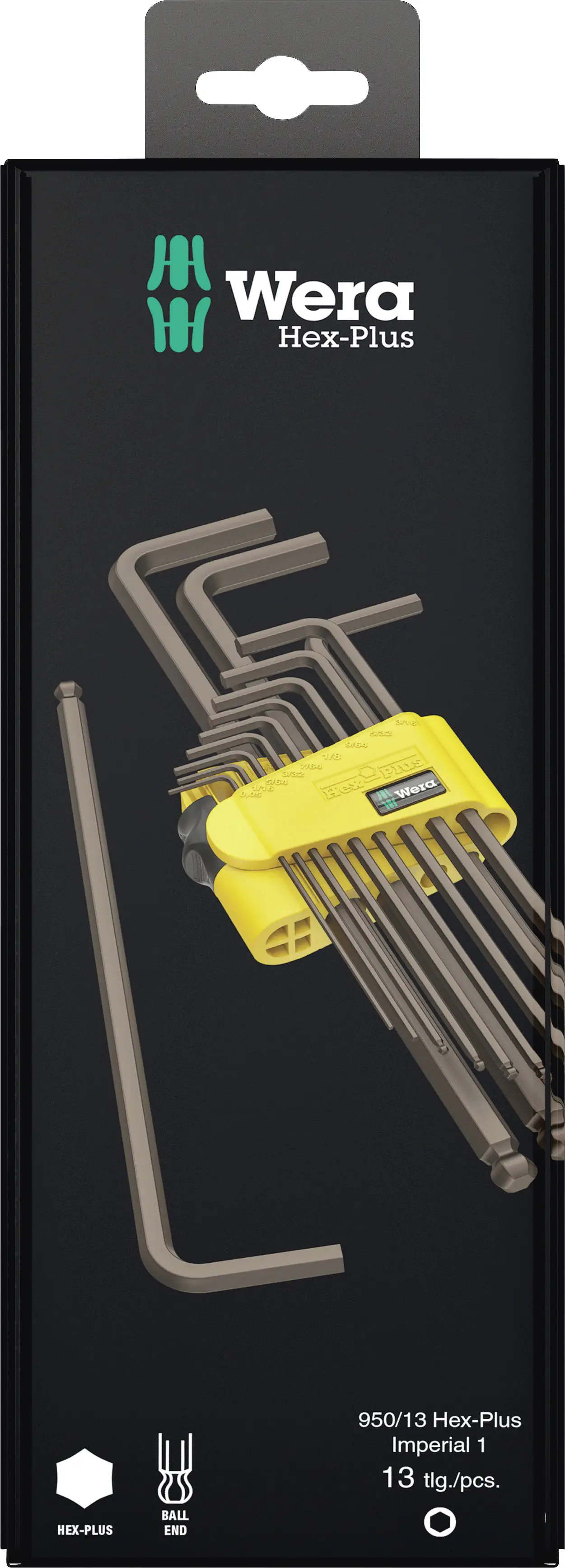 Набор шестигранных ключей Wera 950/13 Hex-Plus Imperial с внутренним шестигранником, размеры: 3/8 дюйма, 5/16 дюйма, 1/16 дюйма, 1