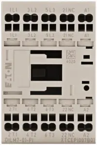 Контактор Eaton DILM7-01 (24 В постоянного тока)-PI, 3 нормально разомкнутых контакта, 3 кВт, 7 А, вспомогательный контакт. Подход