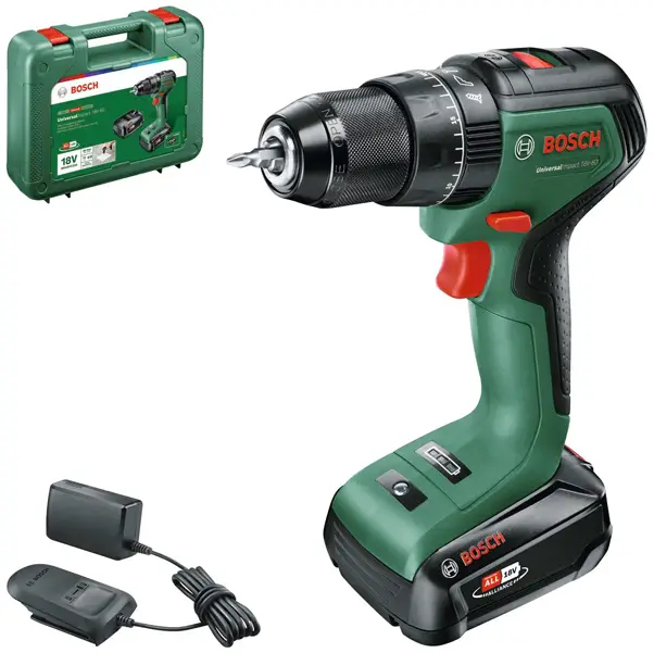 Аккумуляторная ударная отвертка Bosch Home and Garden UniversalImpact 18V-60 06039D7101 18 В 2,0 Ач, вкл. аккумулятор, вкл. зарядн