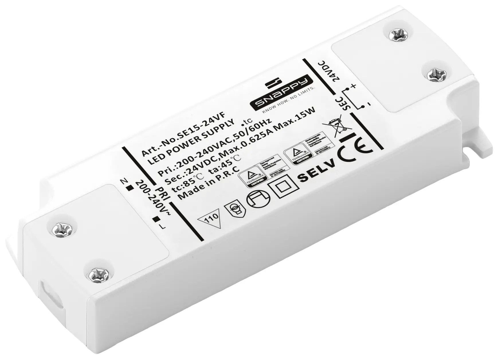 Светодиодный трансформатор Dehner Elektronik SE 15-24VF (24VDC), светодиодный драйвер постоянного напряжения 15 Вт 0,625 А 24 В/DC