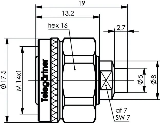 2.2-5 Разъемы Telegärtner J01460A3003 100025480, штекерный прямой разъем, 1 шт.