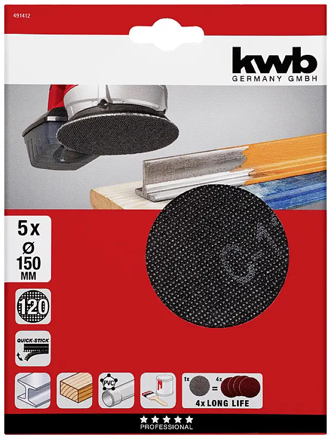 Наждачная бумага для дисковой шлифовальной машины KWB 491412, 5 шт.