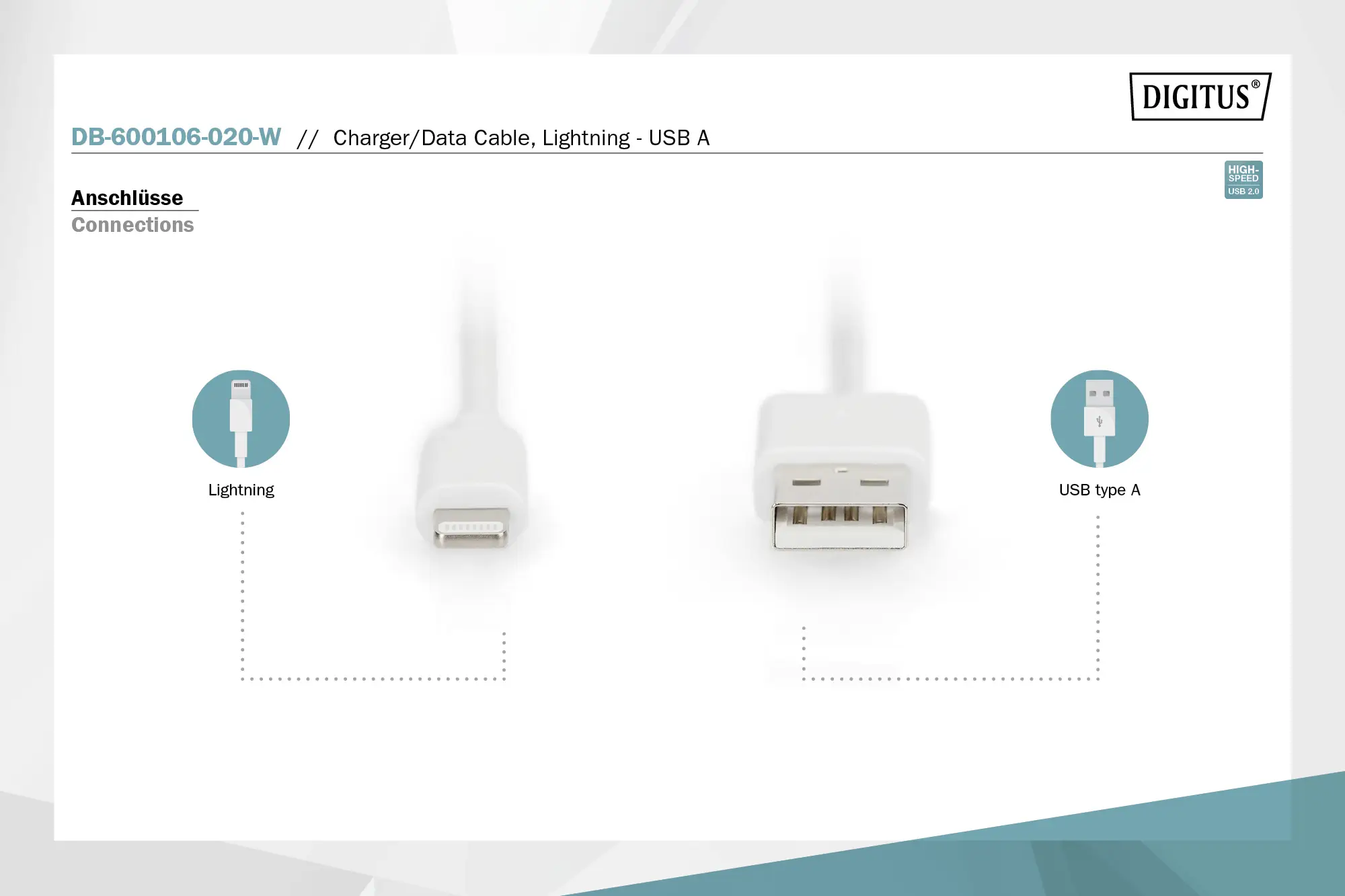 Зарядный кабель Digitus DB-600106-020-W DB-600106-020-W, USB-A, Apple Lightning, 2 м