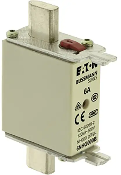 Запобіжник Eaton 6NHG000B NH з механічним індикатором стану. Сумісні запобіжники розміру 000 - 4. Розмір запобіжника = 000. 6 A 50