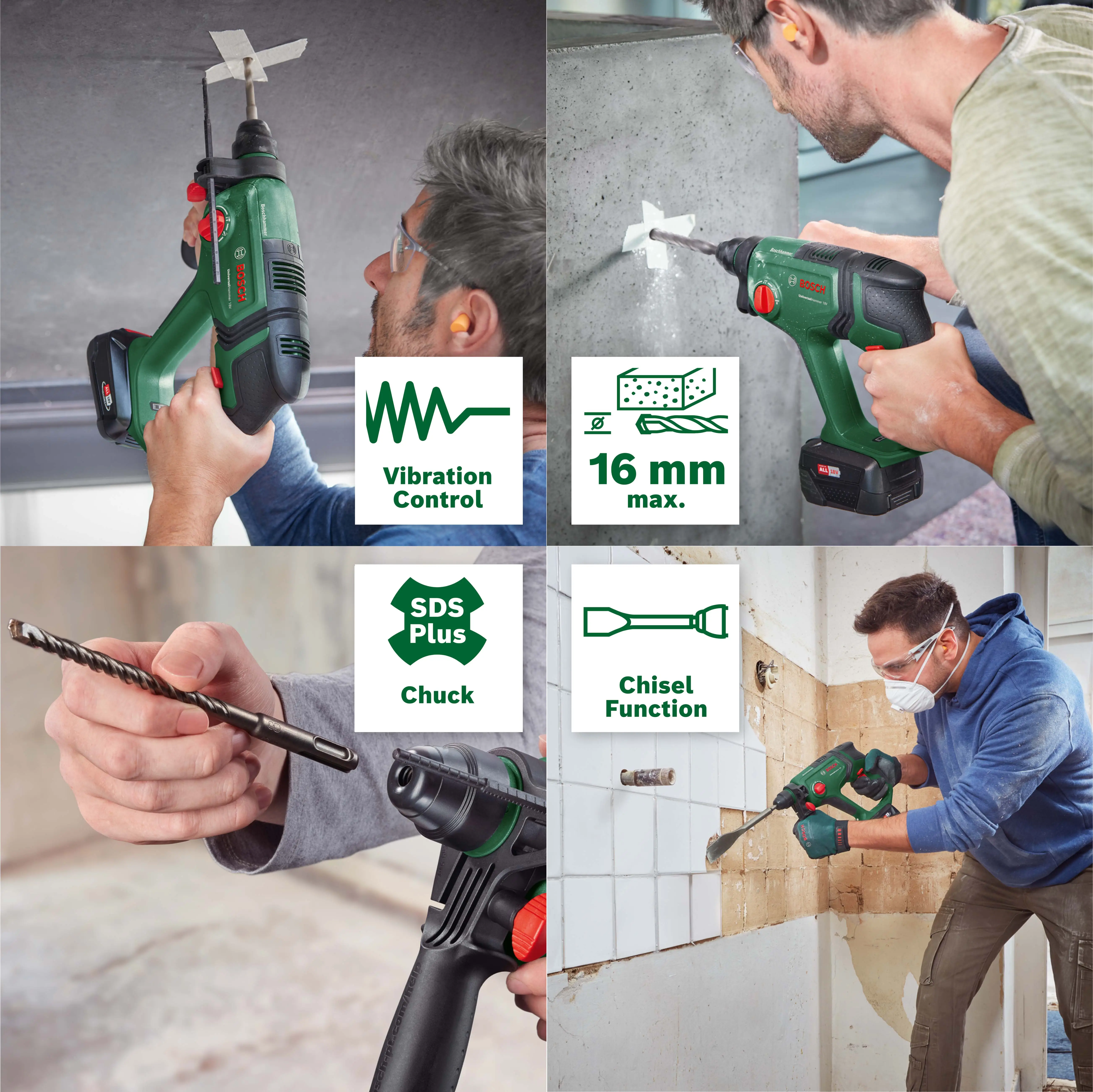 Ударная дрель Bosch Home and Garden Universal Hammer SDS-Plus, аккумуляторная, 18 В, 2,5 Ач, литий-ионный, без батареи и зарядного