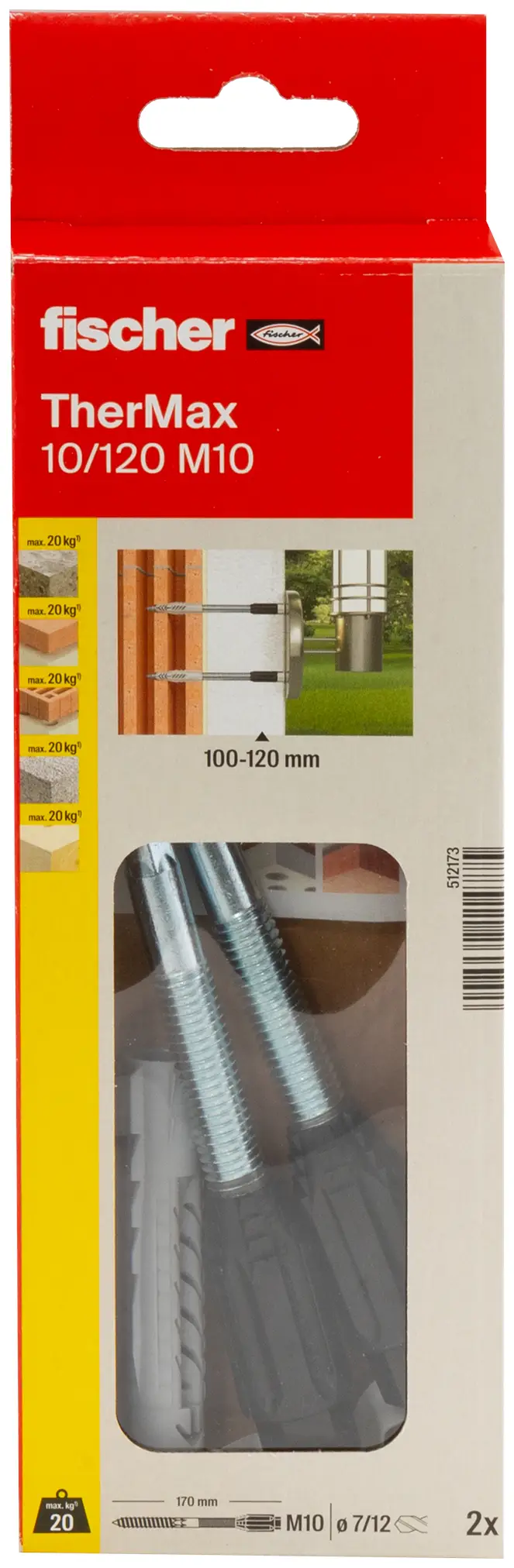 Fischer 512173 TherMax 10/120 M10 Кріпильна система з кроком 180 мм 22 мм 2 шт.