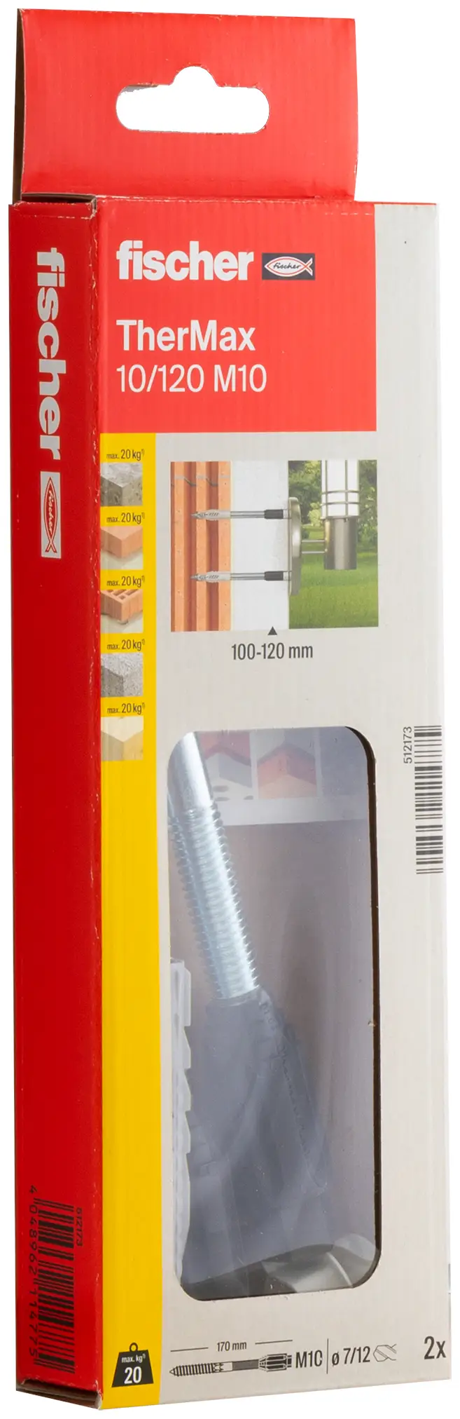 Крепежный комплект Fischer 512173 TherMax 10/120 M10 с шагом 180 мм, диаметр 22 мм, 2 шт.