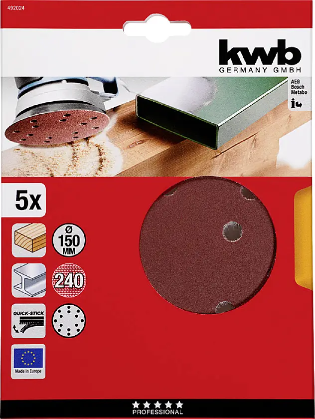Шлифовальный диск kwb 492024, диаметр 150 мм, зернистость = 240, 5 шт.