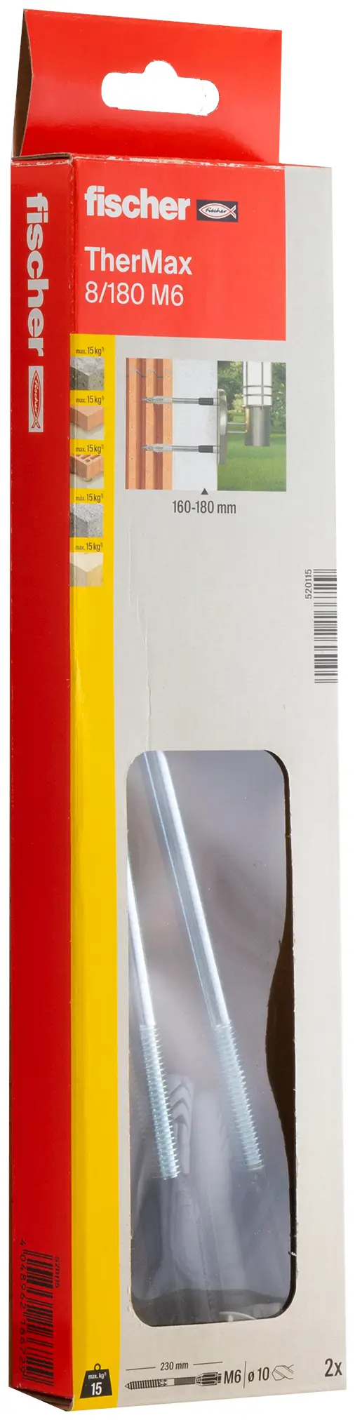 Крепежная система Fischer 520115 TherMax с шагом 180 мм, толщина крепежа 8 мм, 2 шт.