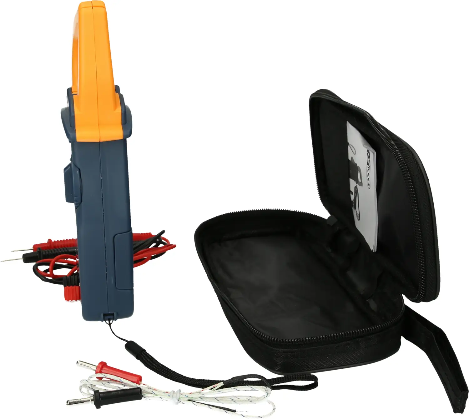 Цифровой клещевой измеритель KS Tools 1500925 с кейсом и измерительным кабелем.