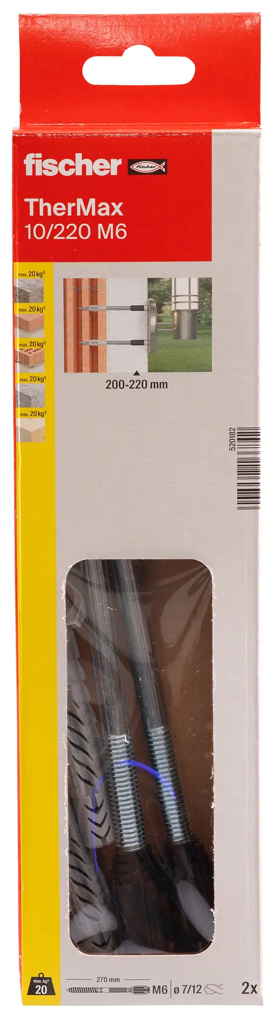 Fischer 520182 TherMax 10/220 M 6 Кріпильна система з кроком 280 мм 22 мм 2 шт.
