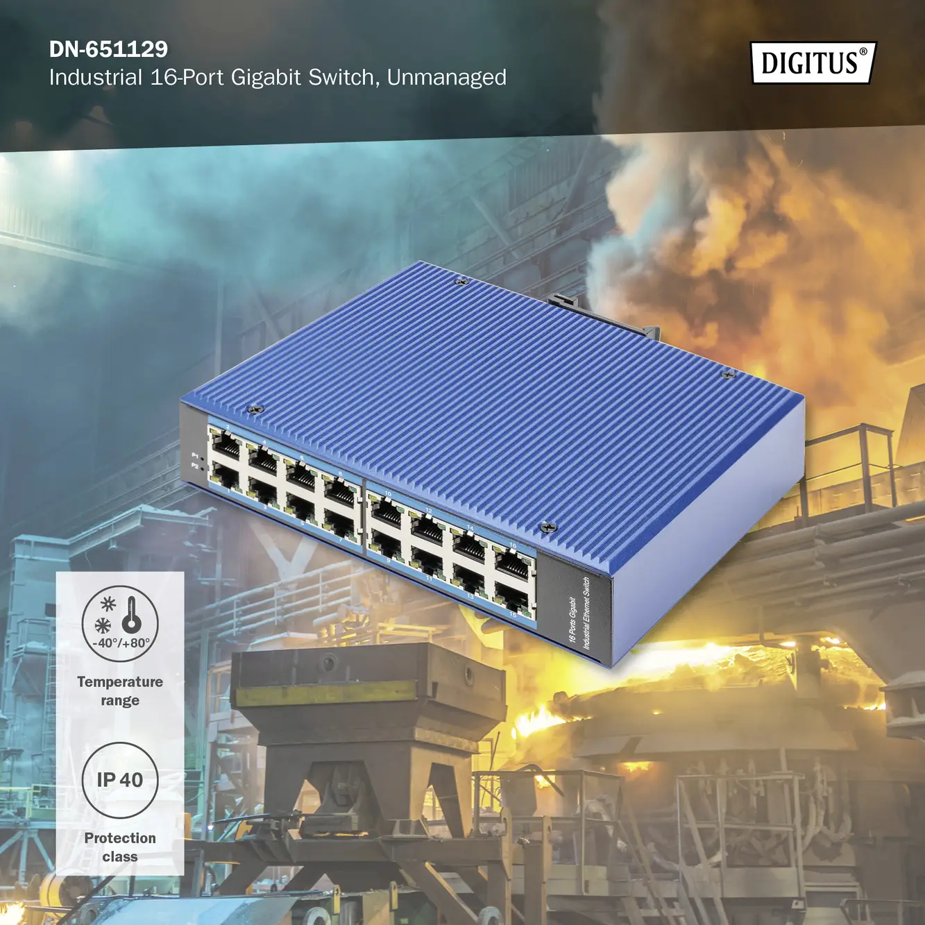 Промисловий Ethernet-комутатор Digitus DN-651129 DN-651129 16 портів 10 / 100 / 1000 Мбіт/с