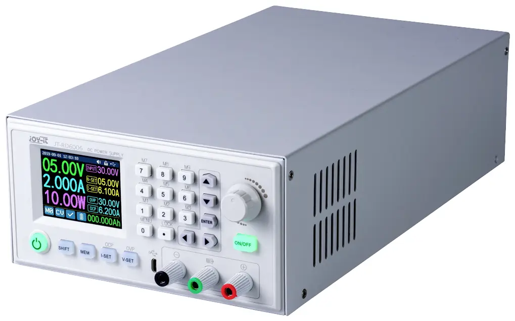 Регулируемый лабораторный блок питания Joy-it JT-RD6006-C, 0–60 А, 0–6 А, 360 Вт.