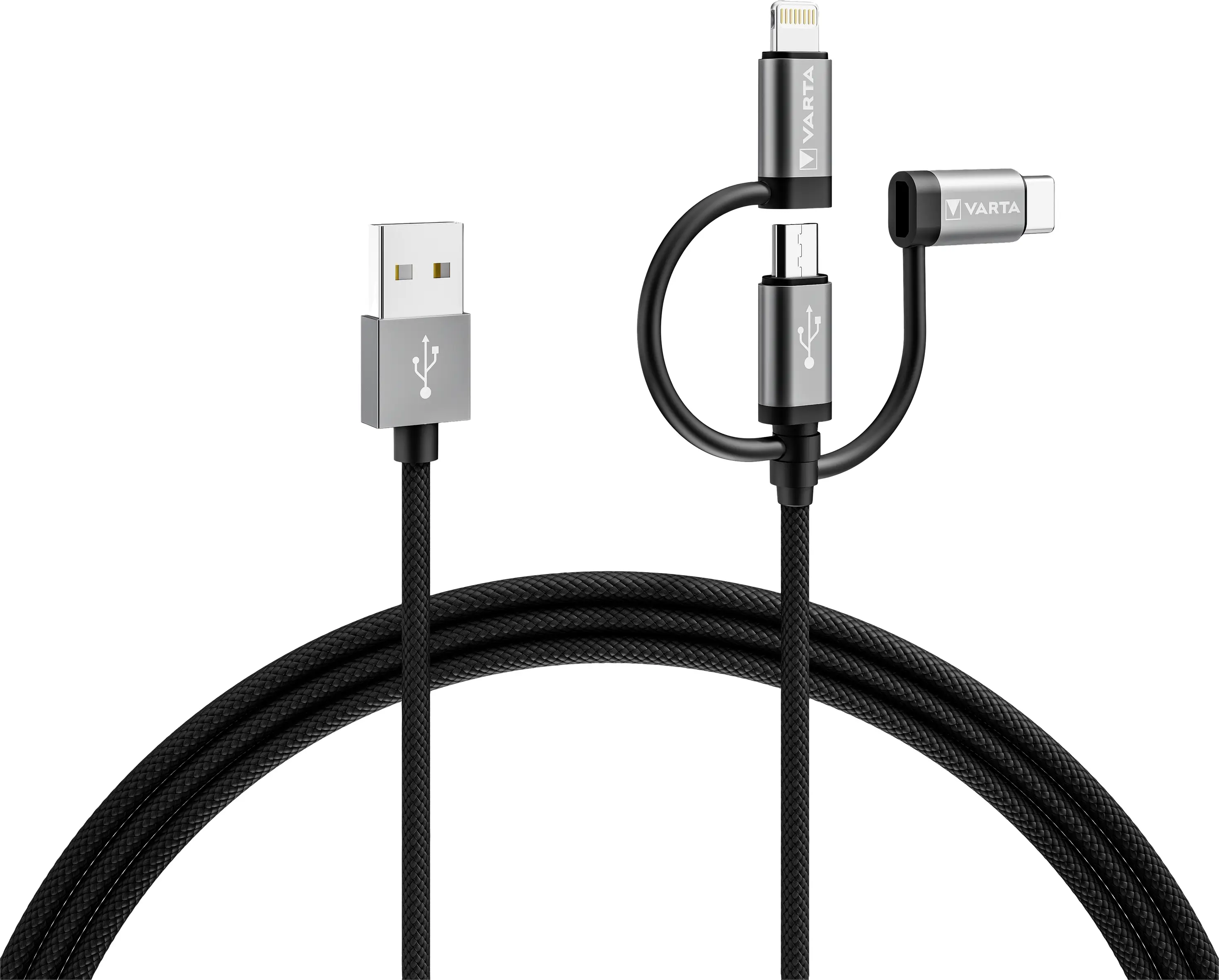 USB-кабель Varta USB-A чоловічий роз'єм, USB Micro-B чоловічий роз'єм, USB-C® чоловічий роз'єм, Lightning чоловічий роз'єм 2.00 м