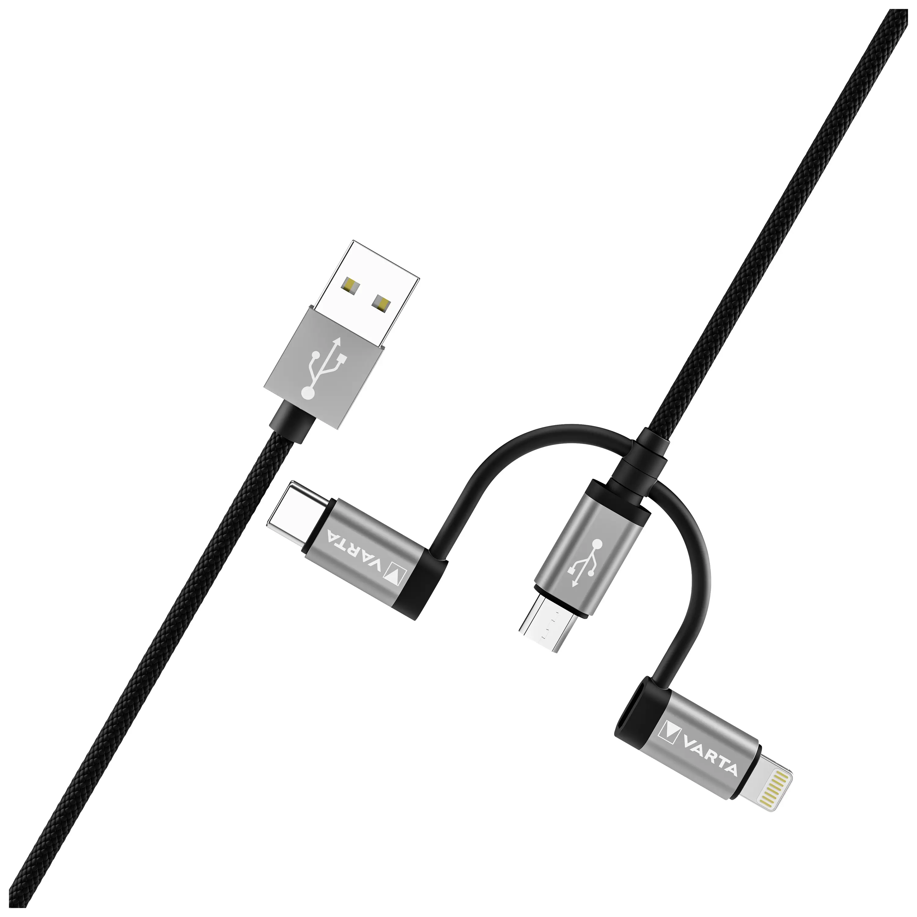 USB-кабель Varta USB-A чоловічий роз'єм, USB Micro-B чоловічий роз'єм, USB-C® чоловічий роз'єм, Lightning чоловічий роз'єм 2.00 м