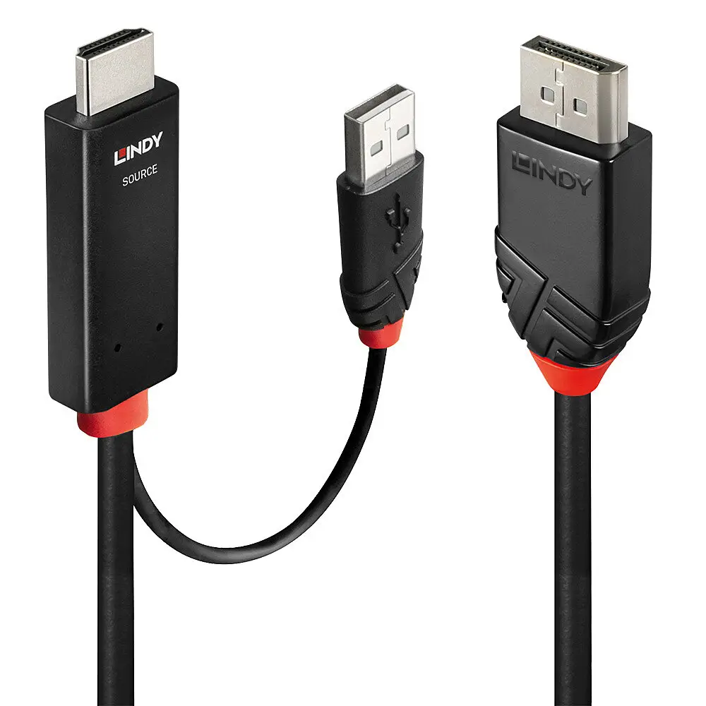 Кабель LINDY 41498 DisplayPort 41498, HDMI-A + USB-A на DisplayPort, 1 м