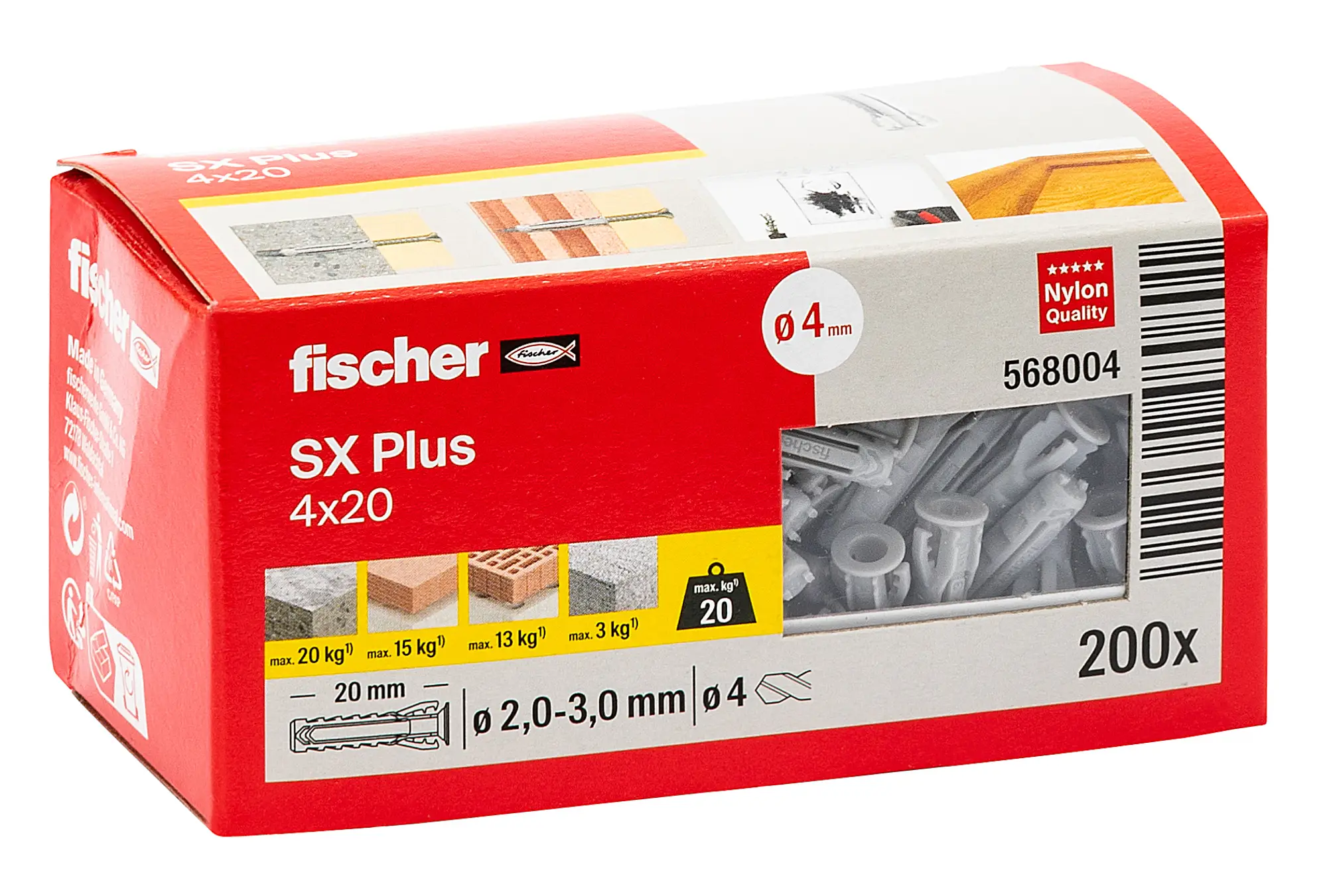 Fischer 568004 SX Plus Расширительный дюбель 20 мм 4 мм 200 шт.