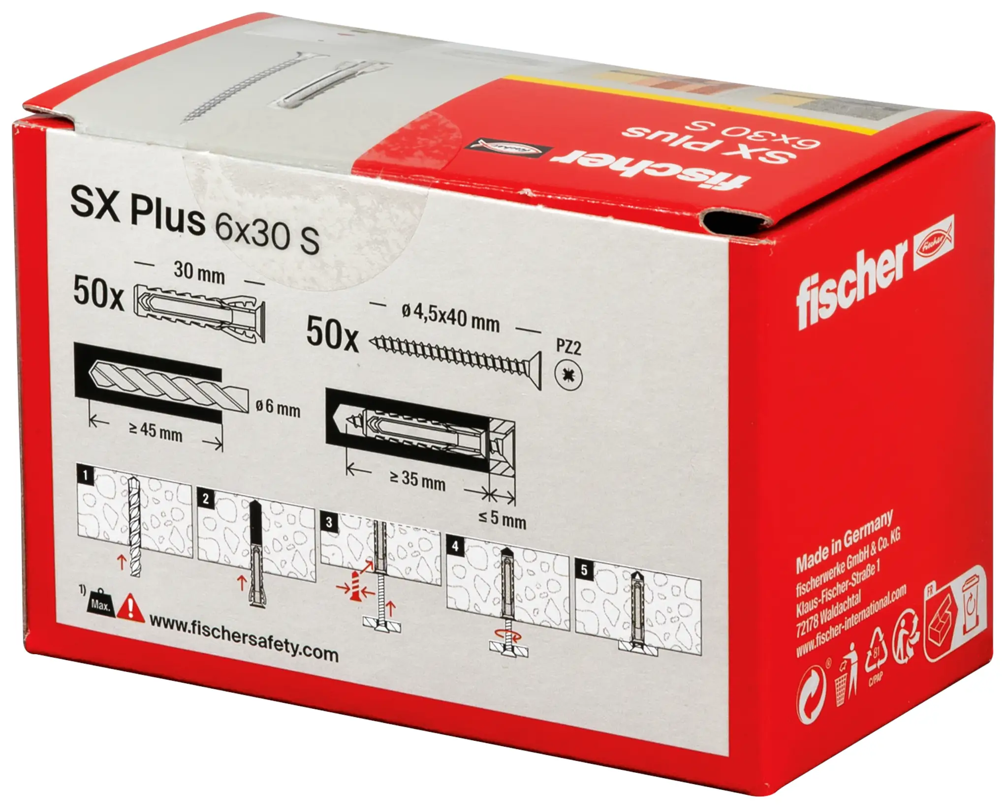 Fischer 568206 SX Plus Расширительный дюбель 30 мм 6 мм 50 шт.