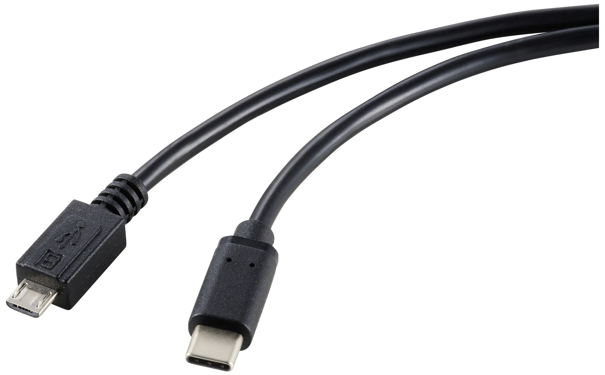 USB-кабель Renkforce USB 2.0 USB-C® чоловічий роз'єм, USB Micro-B чоловічий роз'єм 1,80 м чорний, екранований RF-5720396