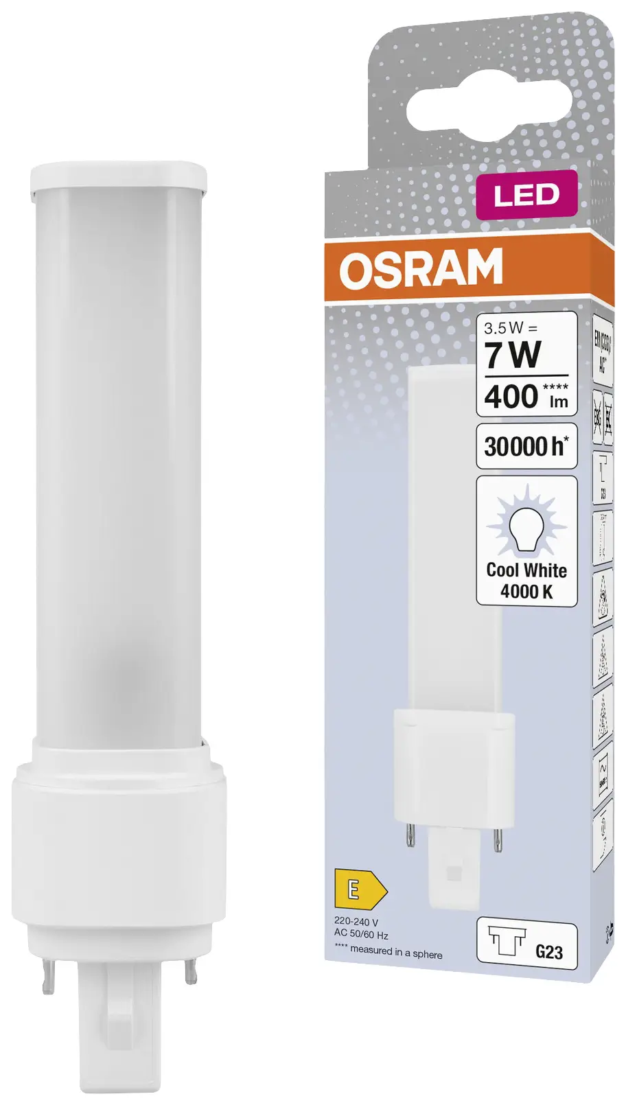 Светодиодная лампа OSRAM HOMELIGHTING 4058075823556 G23 3,5 Вт = 7 Вт, белая, 1 шт.