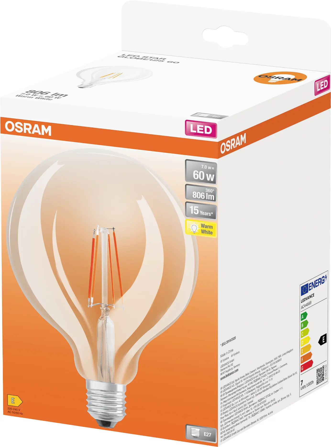 Светодиодная лампа OSRAM HOMELIGHTING 4099854054174 E-27 7 Вт = 60 Вт 806 лм теплый белый свет 1 шт.