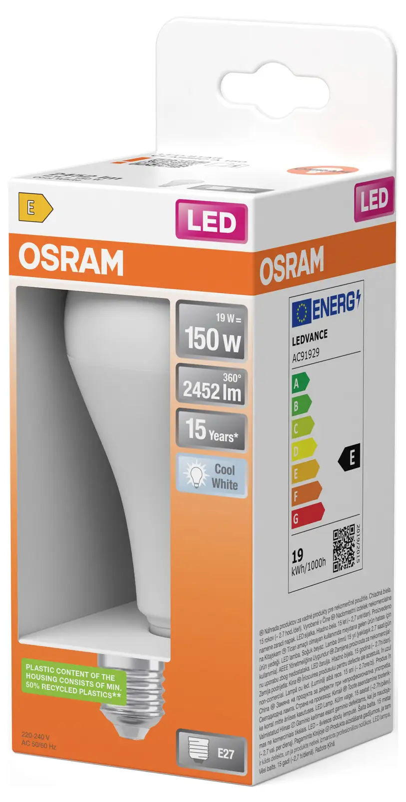 Світлодіодна лампа OSRAM HOMELIGHTING 4099854023149 E-27 19 Вт = 150 Вт 2452 лм біла 1 шт.