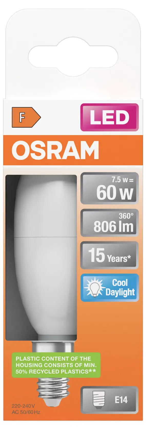 Лампа світлодіодна OSRAM HOMELIGHTING 4099854023026 E14 7 Вт = 60 Вт холодний білий 1 шт.