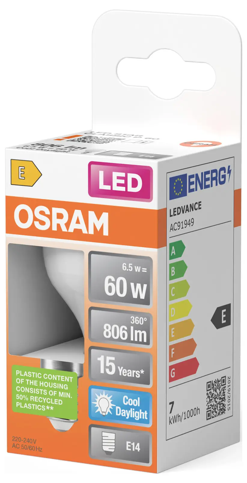 Світлодіодна лампа OSRAM HOMELIGHTING 4099854023125 E14 7 Вт = 60 Вт холодний білий 1 шт.