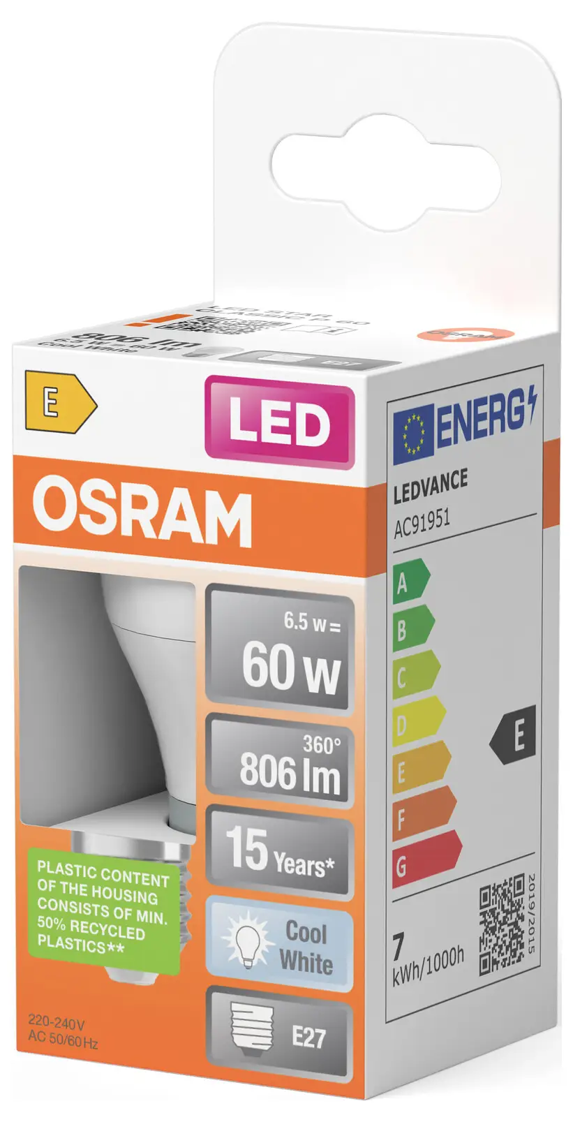 Світлодіодна лампа OSRAM HOMELIGHTING 4099854022005 E-27 7 Вт = 60 Вт біла 1 шт.