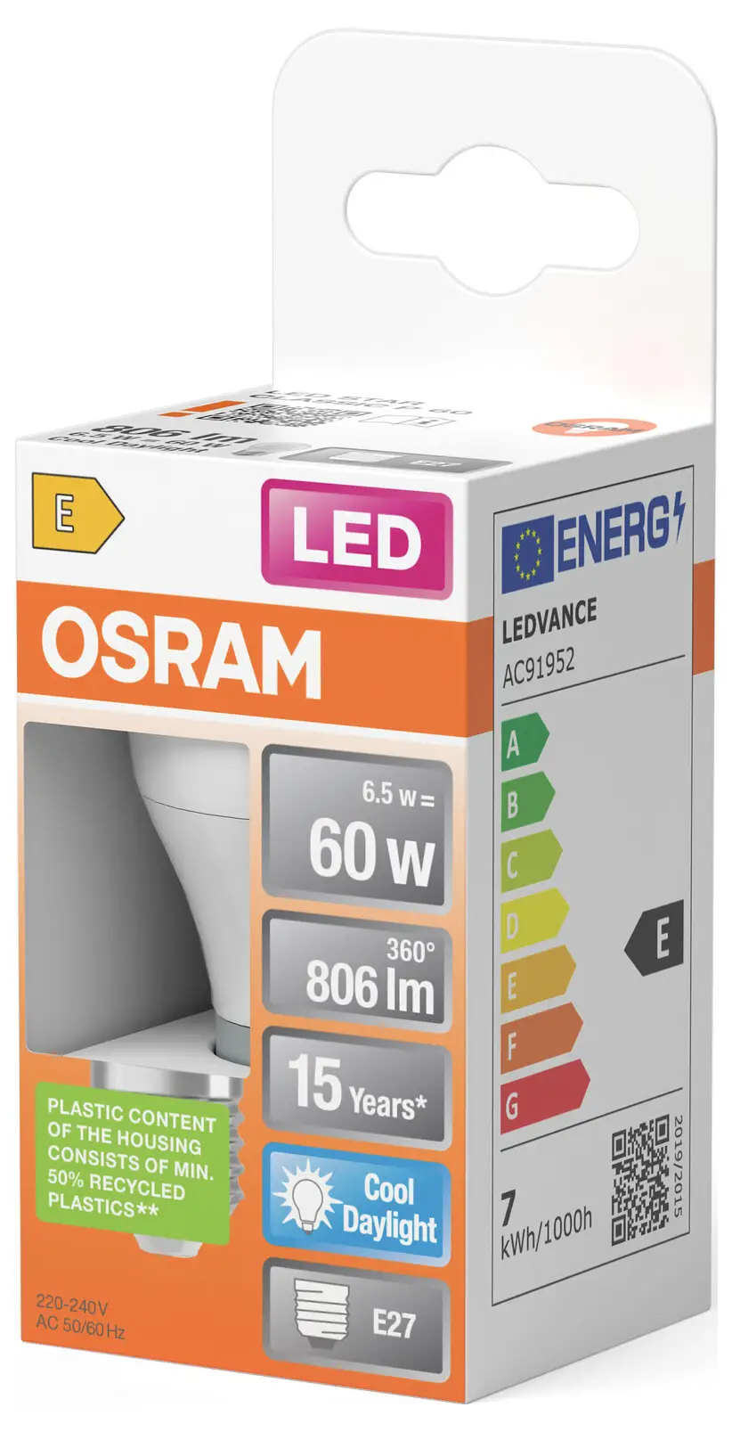 Лампа світлодіодна OSRAM HOMELIGHTING 4099854022029 E-27 7 Вт = 60 Вт холодний білий 1 шт.