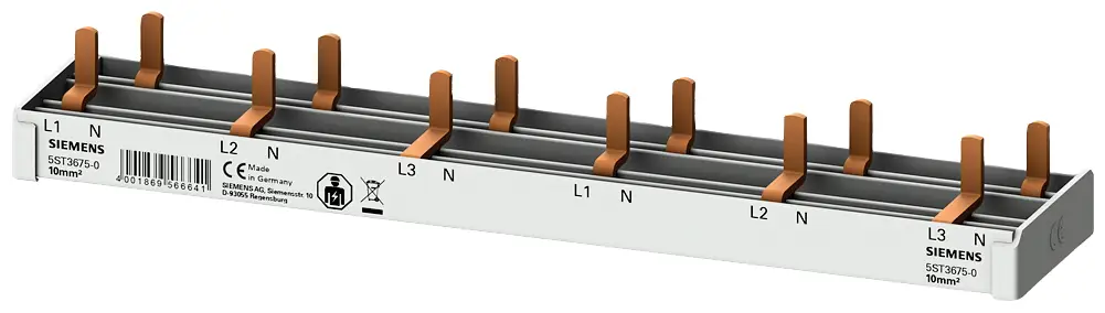 Siemens 5ST36750 Компактная штыревая шина, подключение 10 мм² 3p/N 6x AFDD 5SM6 + 6x компактное устройство. Вставная шина, 1 шт.