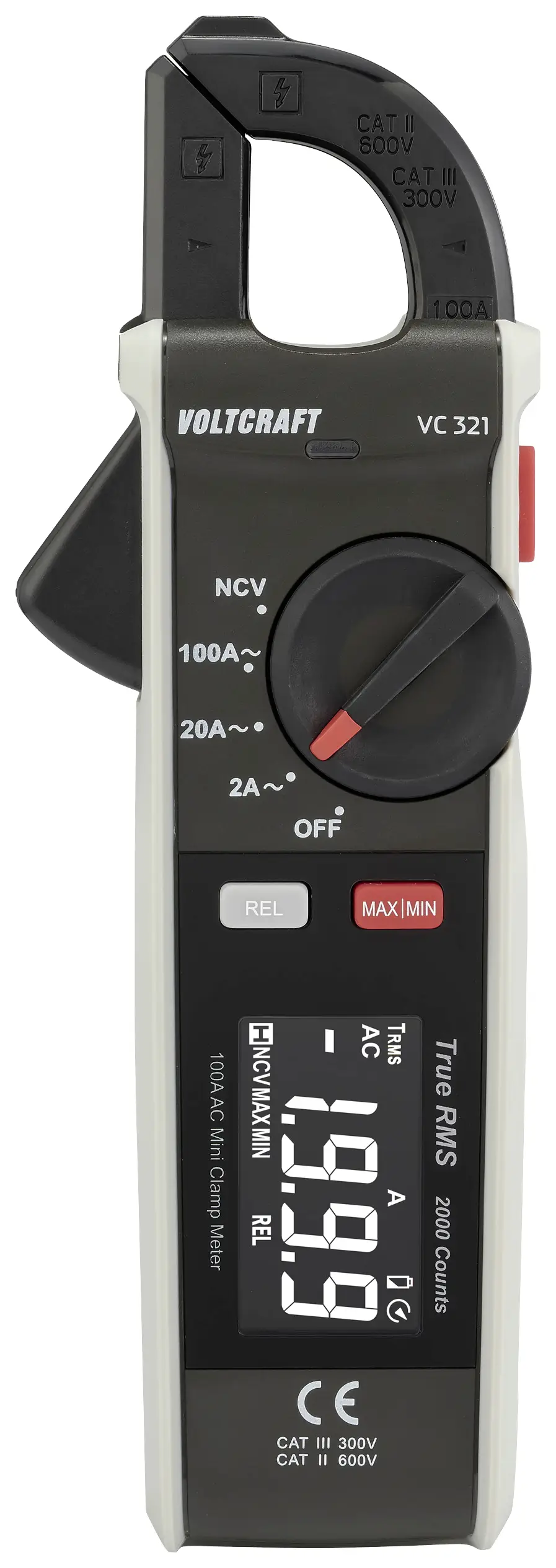 VOLTCRAFT VC-321 Токоизмерительные клещи CAT II 600 В, CAT III 300 В Отображаемые номера: 2000