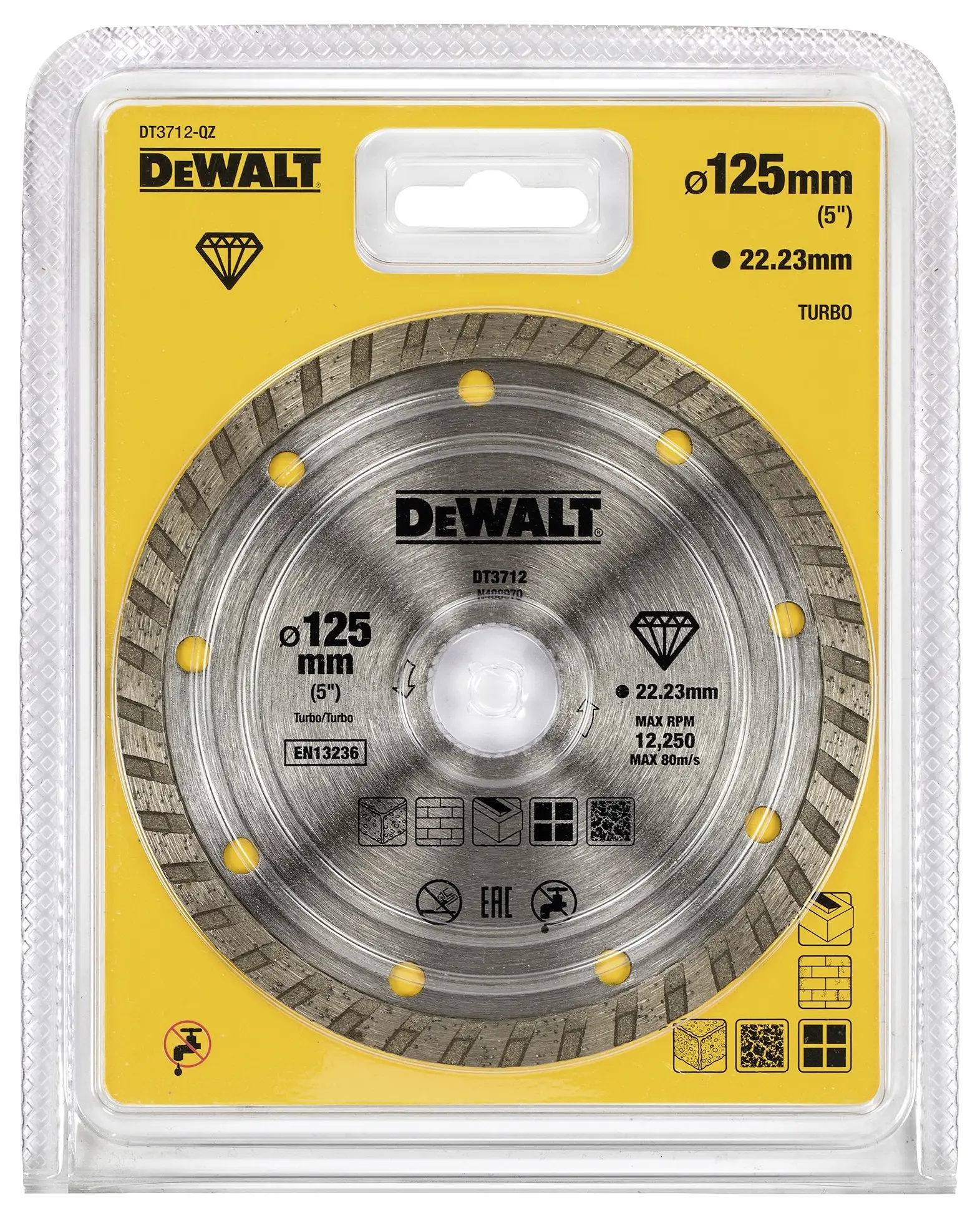 Алмазный отрезной диск DEWALT DT3712-QZ, диаметр 125 мм, для бетона, 1 шт.