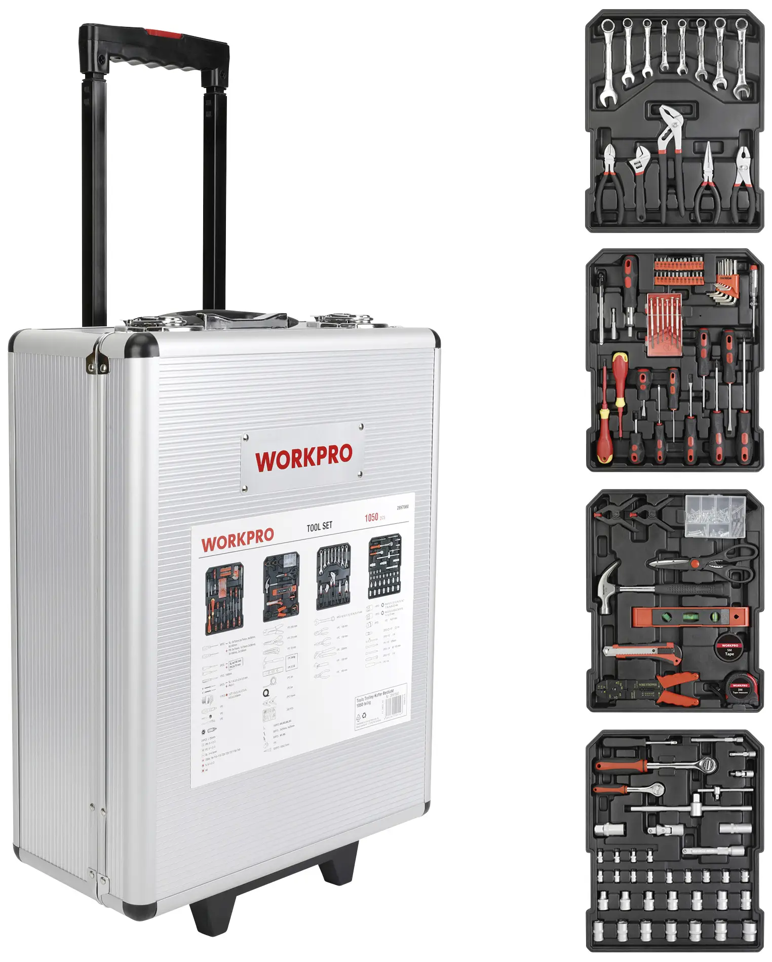 WorkPro WP1050 Набор инструментов WORKPRO в алюминиевом кейсе 1050 предметов. (Д x Ш x В) 37 x 20 x 51 см