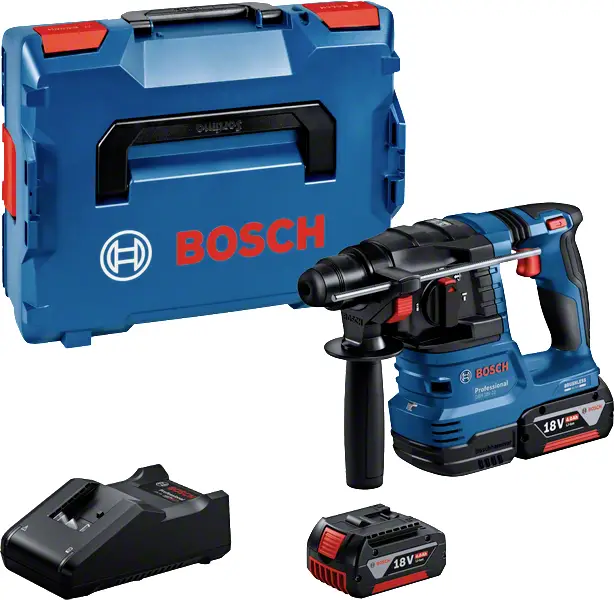 Bosch Professional GBH 18V-22 SDS-Plus-Аккумуляторная ударная дрель, 18 В, 4 Ач, литий-ионный аккумулятор, вкл. 2 аккумулятора, вк