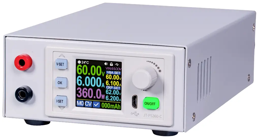 Лабораторный блок питания Joy-it JT-PC360-C с регулируемым напряжением 0–60 А и мощностью 360 Вт.
